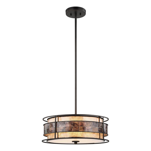 Atlas Lighting Tremont 18in 3-Light Chandelier | Transitional Tiffany Bronze and Tan Mica | Dining Room & Kitchen Island | Model CL11370-BZ