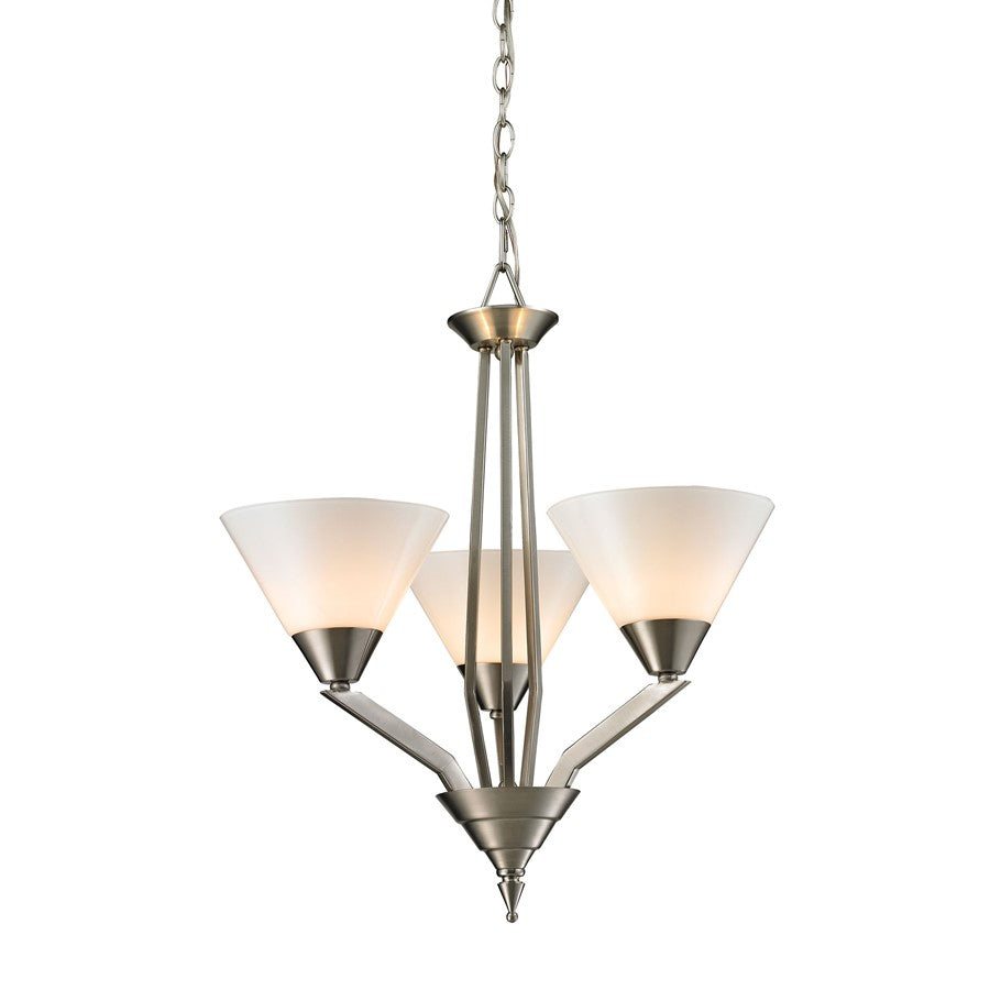 Atlas Lighting Tribecca 21in 3-Light Chandelier | Modern Brushed Nickel and White Glass | Dining Room & Kitchen Island | Model CL11371-NK