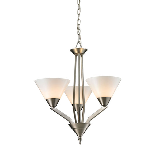 Atlas Lighting Tribecca 21in 3-Light Chandelier | Modern Brushed Nickel and White Glass | Dining Room & Kitchen Island | Model CL11371-NK