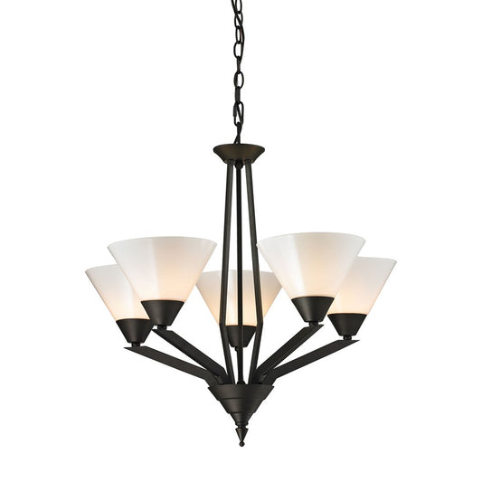 Atlas Lighting Tribecca 25in 5-Light Chandelier | Modern Oil Rubbed Bronze and White Glass | Dining Room & Living Room | Model CL11372-BZ