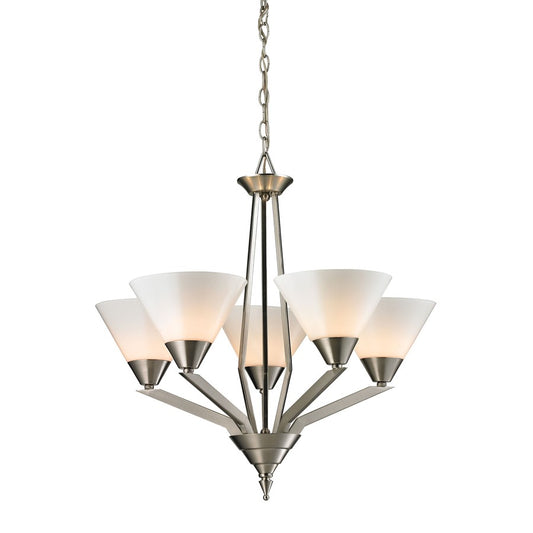 Atlas Lighting Tribecca 25in 5-Light Chandelier | Modern Brushed Nickel and White Glass | Kitchen Island & Dining Room | Model CL11372-NK