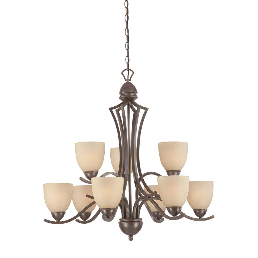 Atlas Lighting Triton 31in 9-Light Chandelier | Transitional Sable Bronze and Amber Glass | Dining Room & Living Room | Model CL11373-BZ