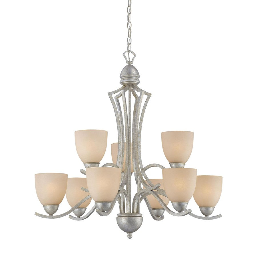 Atlas Lighting Triton 31in 9-Light Chandelier | Transitional Moonlight Silver and Amber Glass | Dining Room & Living Room | Model CL11373-SV