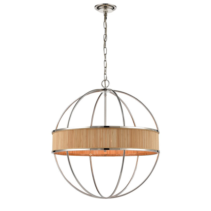 Atlas Lighting Ural 24in 6-Light Chandelier | Transitional Polished Nickel and Natural Bamboo | Dining Room & Living Room | Model CL11380-NK