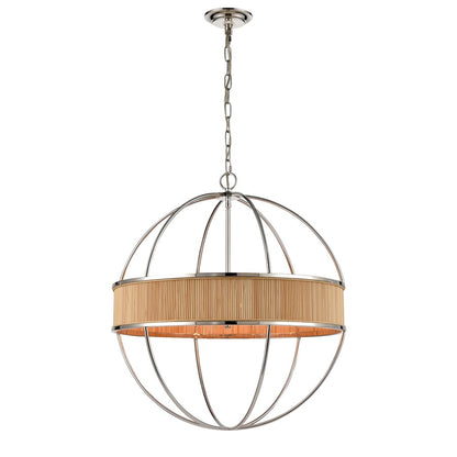 Atlas Lighting Ural 24in 6-Light Chandelier | Transitional Polished Nickel and Natural Bamboo | Dining Room & Living Room | Model CL11380-NK