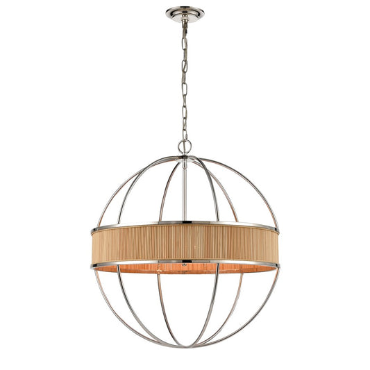 Atlas Lighting Ural 24in 6-Light Chandelier | Transitional Polished Nickel and Natural Bamboo | Dining Room & Living Room | Model CL11380-NK