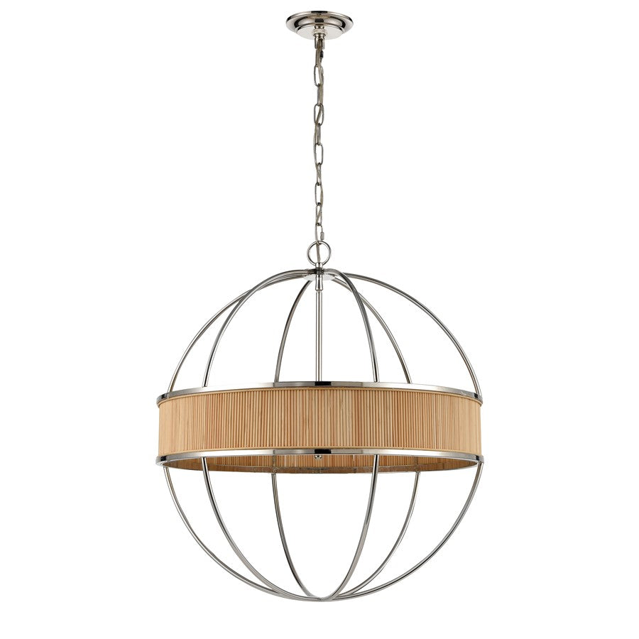 Atlas Lighting Ural 24in 6-Light Chandelier | Transitional Polished Nickel and Natural Bamboo | Dining Room & Living Room | Model CL11380-NK