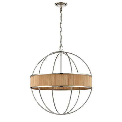 Atlas Lighting Ural 24in 6-Light Chandelier | Transitional Polished Nickel and Natural Bamboo | Dining Room & Living Room | Model CL11380-NK