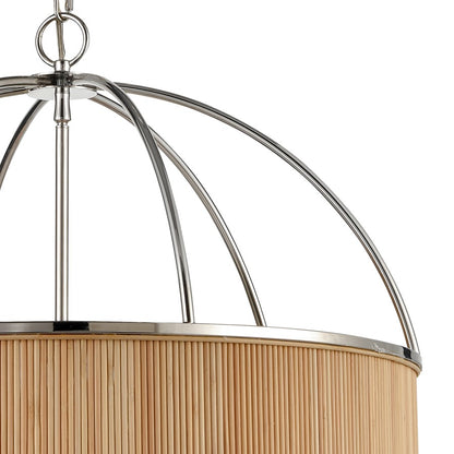 Atlas Lighting Ural 24in 6-Light Chandelier | Transitional Polished Nickel and Natural Bamboo | Dining Room & Living Room | Model CL11380-NK