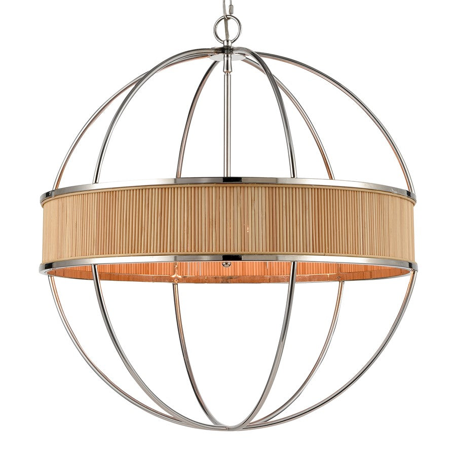 Atlas Lighting Ural 24in 6-Light Chandelier | Transitional Polished Nickel and Natural Bamboo | Dining Room & Living Room | Model CL11380-NK