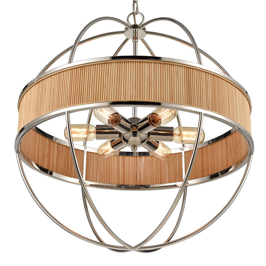 Atlas Lighting Ural 24in 6-Light Chandelier | Transitional Polished Nickel and Natural Bamboo | Dining Room & Living Room | Model CL11380-NK