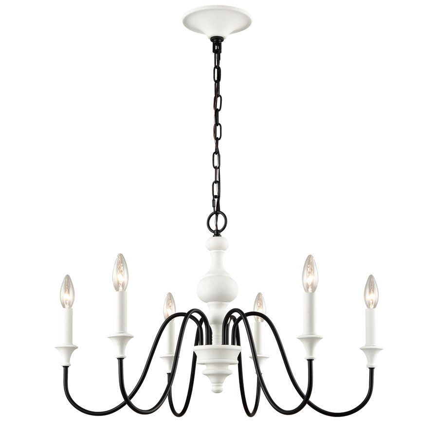 Atlas Lighting Val de Loire 28in 6-Light Chandelier | French Country Textured White and Black Metal | Dining Room & Entryway | Model CL11381-WH