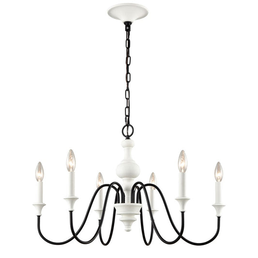 Atlas Lighting Val de Loire 28in 6-Light Chandelier | French Country Textured White and Black Metal | Dining Room & Entryway | Model CL11381-WH