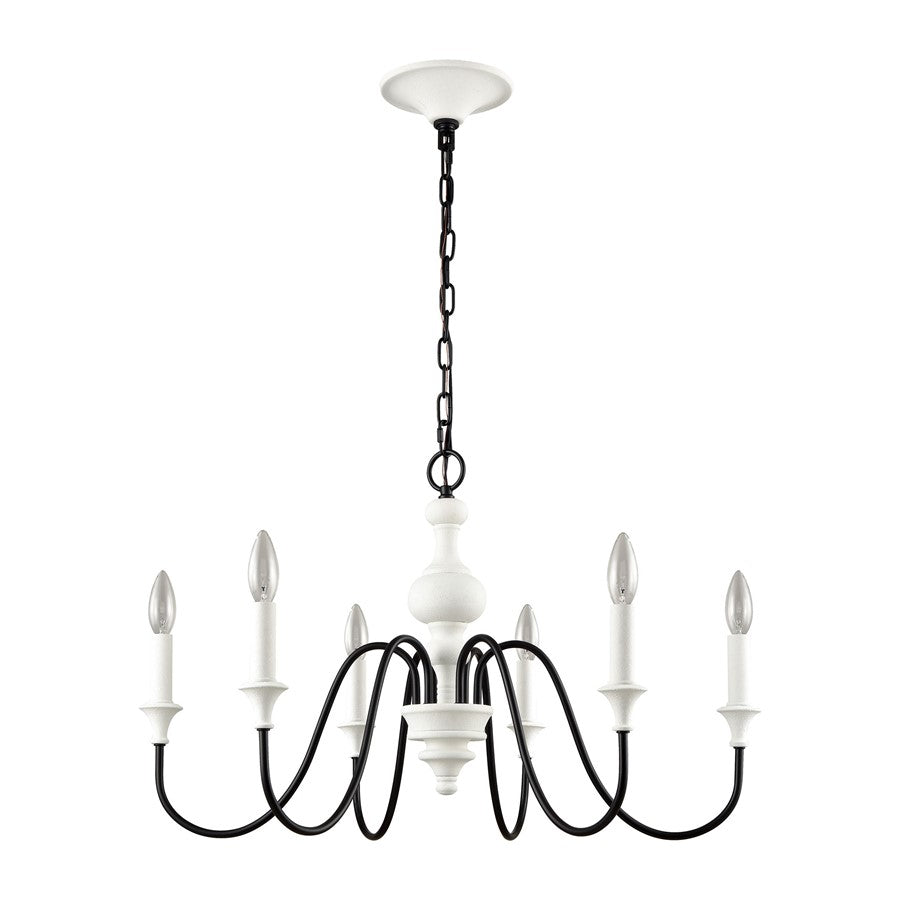 Atlas Lighting Val de Loire 28in 6-Light Chandelier | French Country Textured White and Black Metal | Dining Room & Entryway | Model CL11381-WH