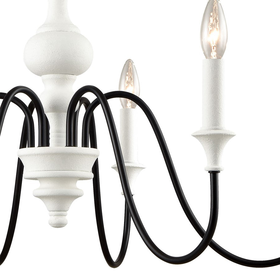 Atlas Lighting Val de Loire 28in 6-Light Chandelier | French Country Textured White and Black Metal | Dining Room & Entryway | Model CL11381-WH