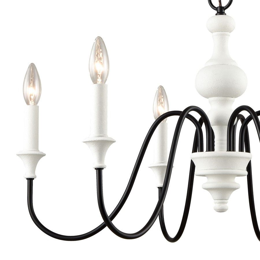 Atlas Lighting Val de Loire 28in 6-Light Chandelier | French Country Textured White and Black Metal | Dining Room & Entryway | Model CL11381-WH