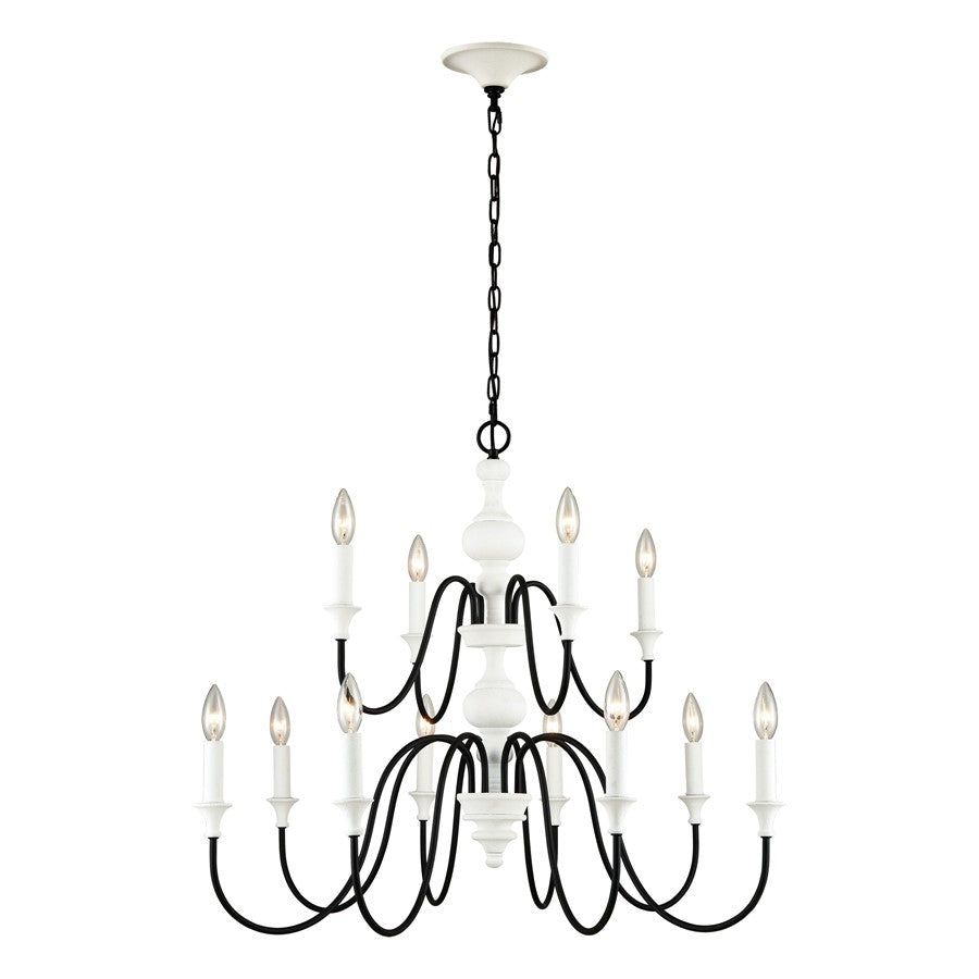 Atlas Lighting Val de Loire 36in 12-Light Chandelier | French Country Textured White Metal | Dining Room & Foyer | 36 x 36 x 28 in | Model CL11382-WH