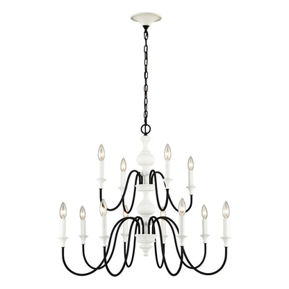 Atlas Lighting Val de Loire 36in 12-Light Chandelier | French Country Textured White Metal | Dining Room & Foyer | 36 x 36 x 28 in | Model CL11382-WH