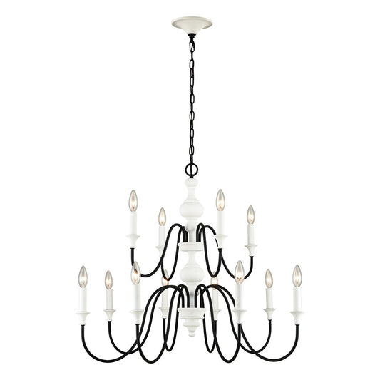 Atlas Lighting Val de Loire 36in 12-Light Chandelier | French Country Textured White Metal | Dining Room & Foyer | 36 x 36 x 28 in | Model CL11382-WH