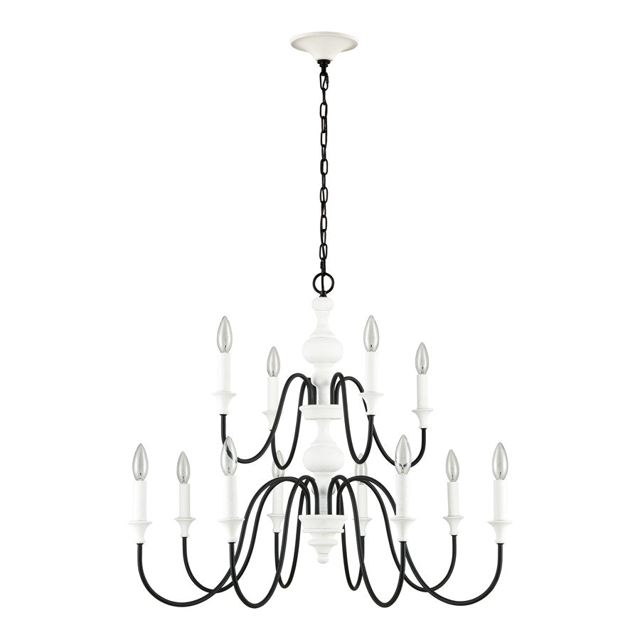 Atlas Lighting Val de Loire 36in 12-Light Chandelier | French Country Textured White Metal | Dining Room & Foyer | 36 x 36 x 28 in | Model CL11382-WH
