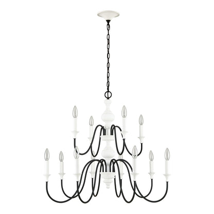 Atlas Lighting Val de Loire 36in 12-Light Chandelier | French Country Textured White Metal | Dining Room & Foyer | 36 x 36 x 28 in | Model CL11382-WH