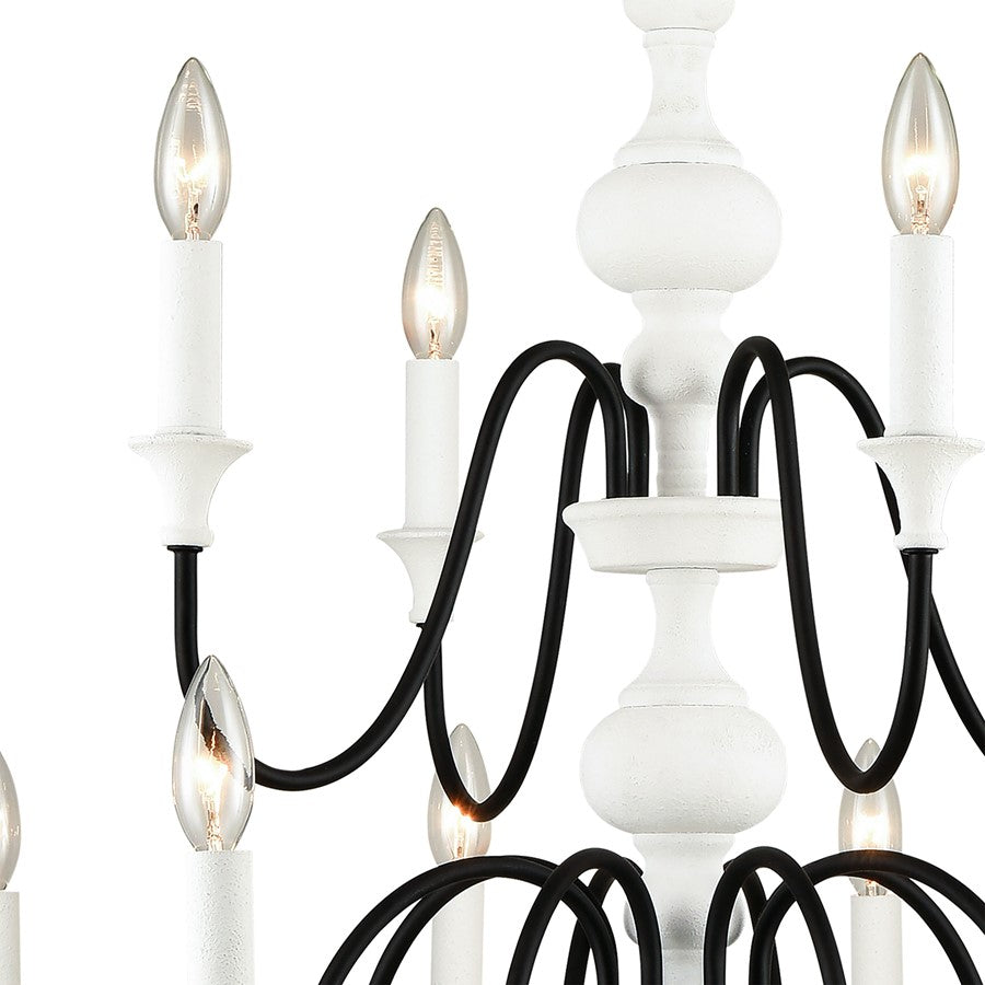 Atlas Lighting Val de Loire 36in 12-Light Chandelier | French Country Textured White Metal | Dining Room & Foyer | 36 x 36 x 28 in | Model CL11382-WH