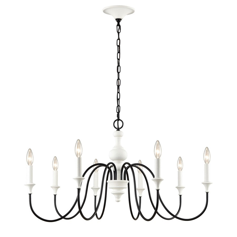 Atlas Lighting Val de Loire 36in 8-Light Chandelier | French Country Textured White Metal | Dining Room & Foyer | 36 x 36 x 19 in | Model CL11383-WH