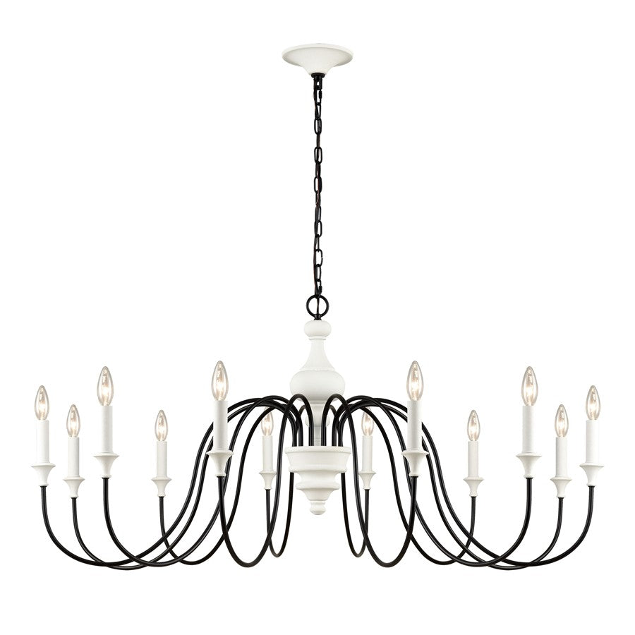 Atlas Lighting Val de Loire 48in 12-Light Chandelier | French Country Textured White Metal | Dining Room & Foyer | 48 x 48 x 23 in | Model CL11384-WH
