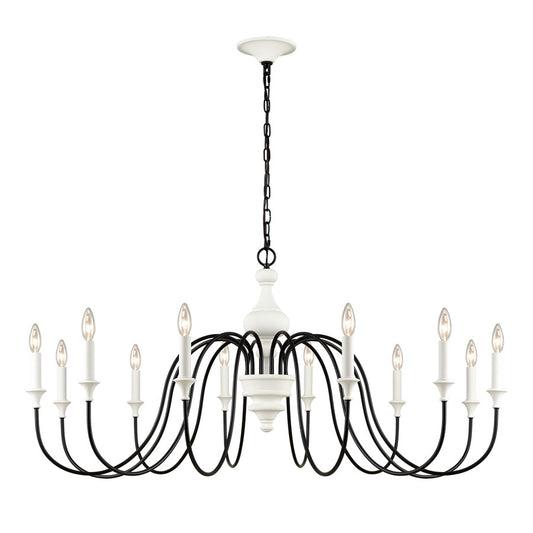 Atlas Lighting Val de Loire 48in 12-Light Chandelier | French Country Textured White Metal | Dining Room & Foyer | 48 x 48 x 23 in | Model CL11384-WH