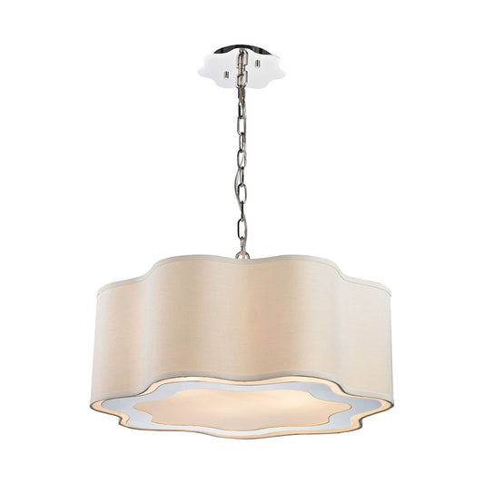 Atlas Lighting Villoy 24in 6-Light Chandelier | Modern Polished Nickel and White Fabric | Dining Room & Kitchen Island | Model CL11386-NK