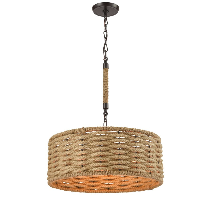 Atlas Lighting Weaverton 19in 3-Light Chandelier | Transitional Natural Rope and Oil Rubbed Bronze | Dining Room & Living Room | Model CL11389-NA