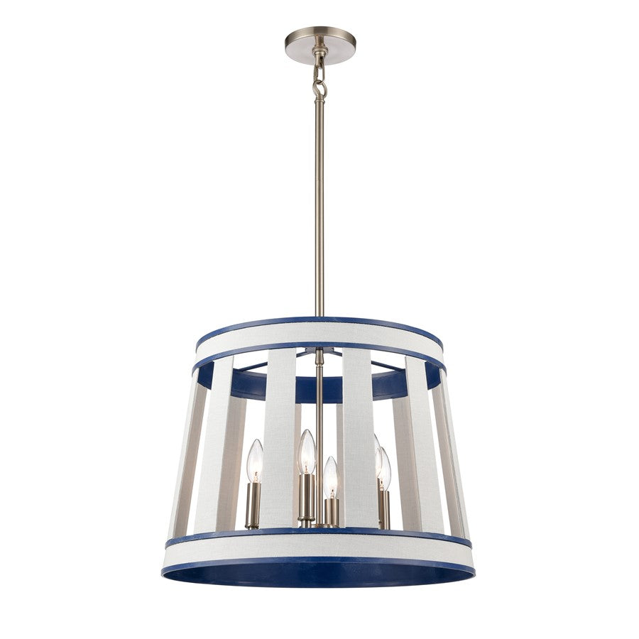 Atlas Lighting White Burlap 20in 6-Light Chandelier | Coastal Ocean Blue and White Burlap | Dining Room & Living Room | Model CL11392-WH