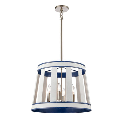Atlas Lighting White Burlap 20in 6-Light Chandelier | Coastal Ocean Blue and White Burlap | Dining Room & Living Room | Model CL11392-WH