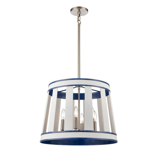 Atlas Lighting White Burlap 20in 6-Light Chandelier | Coastal Ocean Blue and White Burlap | Dining Room & Living Room | Model CL11392-WH