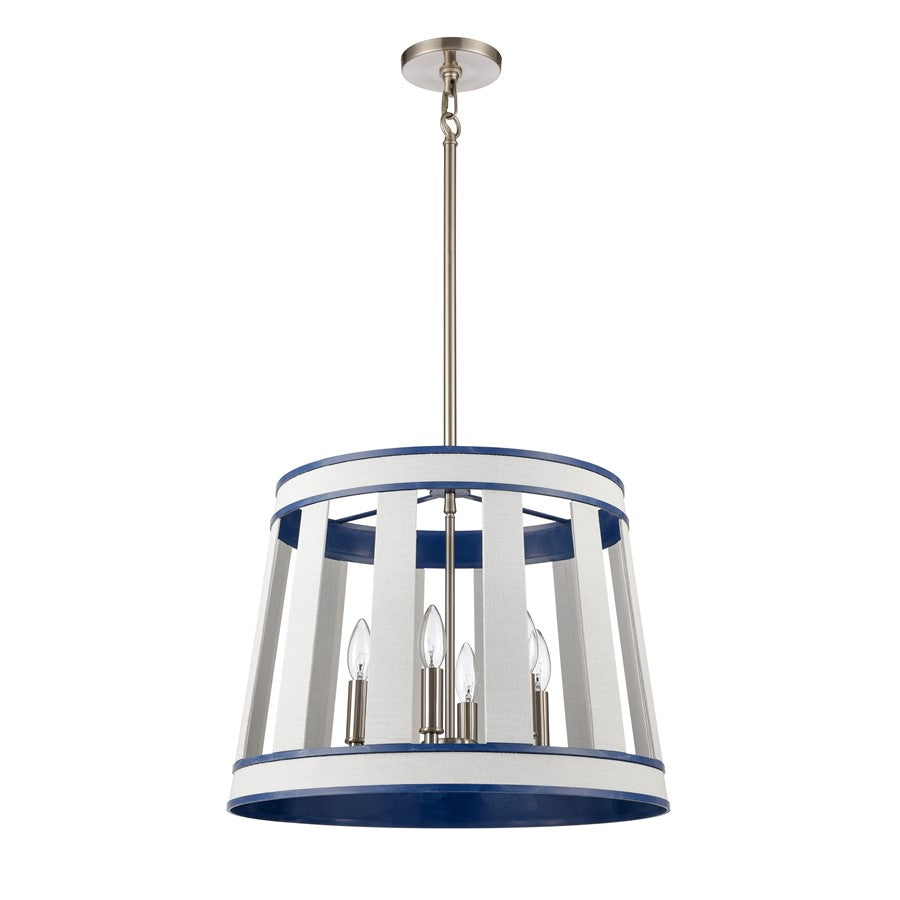Atlas Lighting White Burlap 20in 6-Light Chandelier | Coastal Ocean Blue and White Burlap | Dining Room & Living Room | Model CL11392-WH