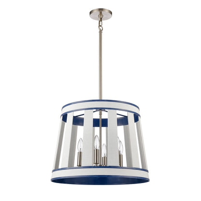 Atlas Lighting White Burlap 20in 6-Light Chandelier | Coastal Ocean Blue and White Burlap | Dining Room & Living Room | Model CL11392-WH