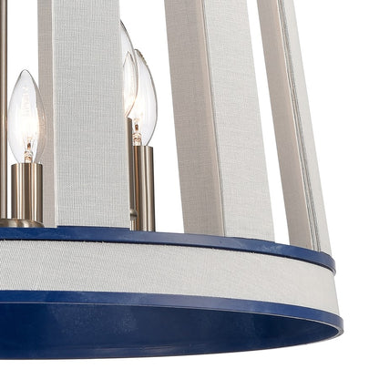 Atlas Lighting White Burlap 20in 6-Light Chandelier | Coastal Ocean Blue and White Burlap | Dining Room & Living Room | Model CL11392-WH