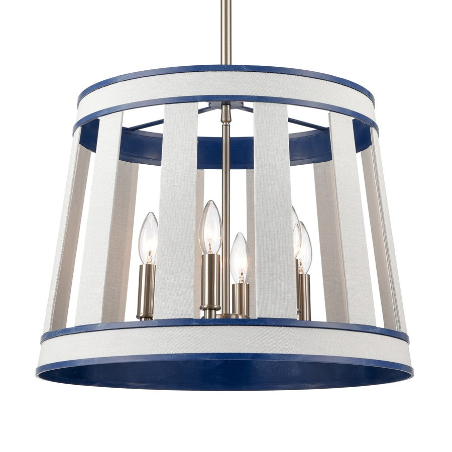 Atlas Lighting White Burlap 20in 6-Light Chandelier | Coastal Ocean Blue and White Burlap | Dining Room & Living Room | Model CL11392-WH