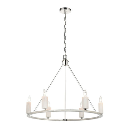 Atlas Lighting White Stone 30in 6-Light Chandelier | Modern Polished Nickel and Sunbleached Oak | Dining Room & Living Room | Model CL11393-NK