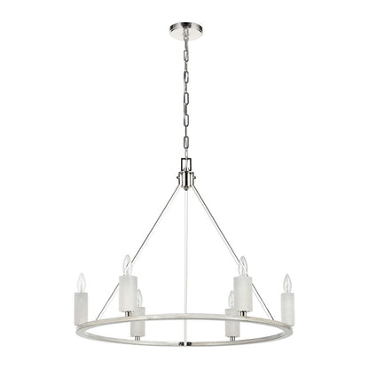 Atlas Lighting White Stone 30in 6-Light Chandelier | Modern Polished Nickel and Sunbleached Oak | Dining Room & Living Room | Model CL11393-NK