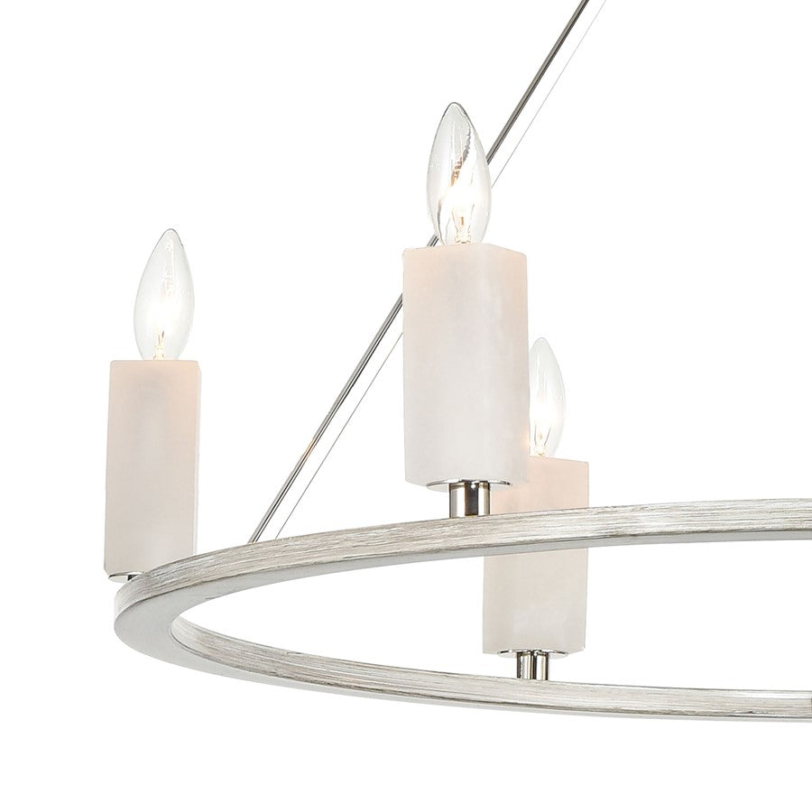 Atlas Lighting White Stone 30in 6-Light Chandelier | Modern Polished Nickel and Sunbleached Oak | Dining Room & Living Room | Model CL11393-NK