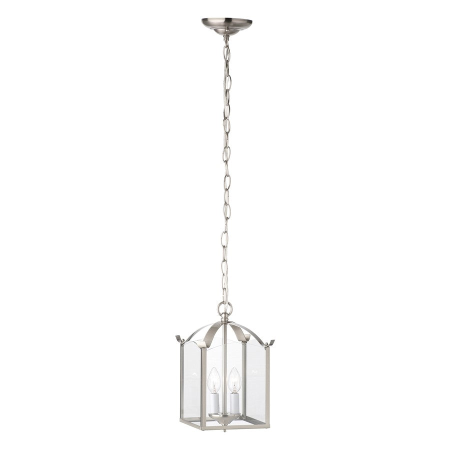 Atlas Lighting Whitmore 7in 2-Light Pendant | Traditional Brushed Nickel and Clear Glass | Kitchen Island & Dining Room | Model CL11394-NK
