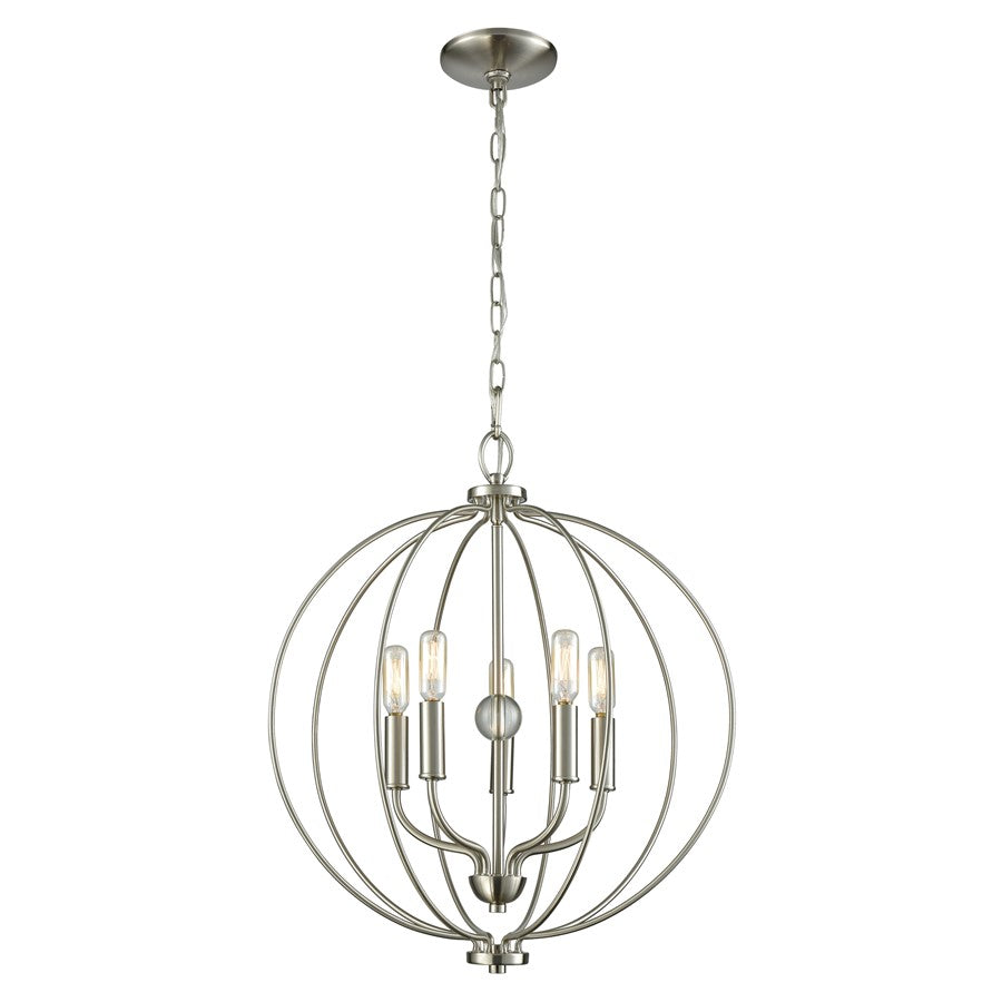 Atlas Lighting Williamsport 19in 5-Light Chandelier | Transitional Brushed Nickel Metal | Dining Room & Foyer | 19 x 19 x 22 in | Model CL11400-NK