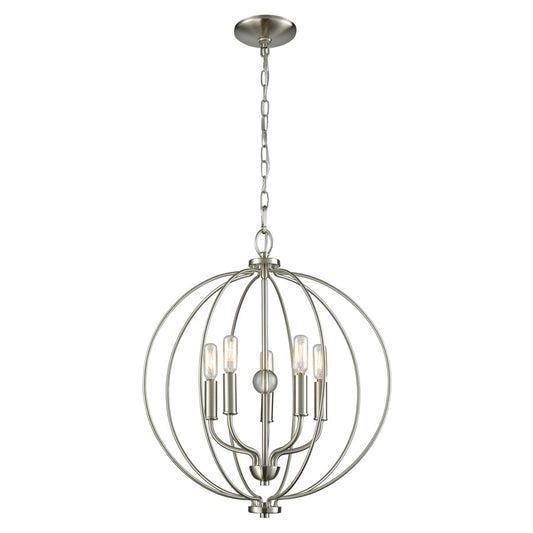 Atlas Lighting Williamsport 19in 5-Light Chandelier | Transitional Brushed Nickel Metal | Dining Room & Foyer | 19 x 19 x 22 in | Model CL11400-NK
