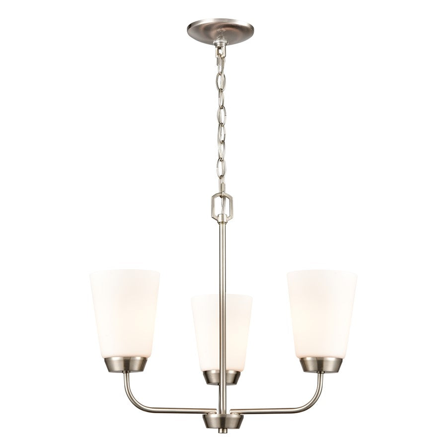 Atlas Lighting Winslow 19in 3-Light Chandelier | Traditional Brushed Nickel and White Frosted Glass | Dining Room & Kitchen Island | Model CL11401-NK