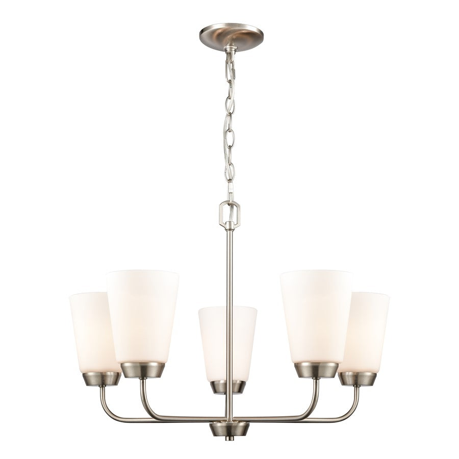 Atlas Lighting Winslow 25in 5-Light Chandelier | Traditional Brushed Nickel and White Frosted Glass | Dining Room & Kitchen Island | Model CL11402-NK
