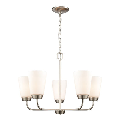 Atlas Lighting Winslow 25in 5-Light Chandelier | Traditional Brushed Nickel and White Frosted Glass | Dining Room & Kitchen Island | Model CL11402-NK