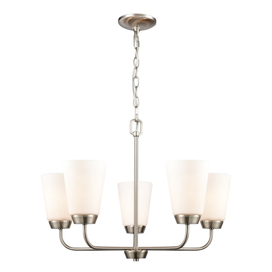 Atlas Lighting Winslow 25in 5-Light Chandelier | Traditional Brushed Nickel and White Frosted Glass | Dining Room & Kitchen Island | Model CL11402-NK