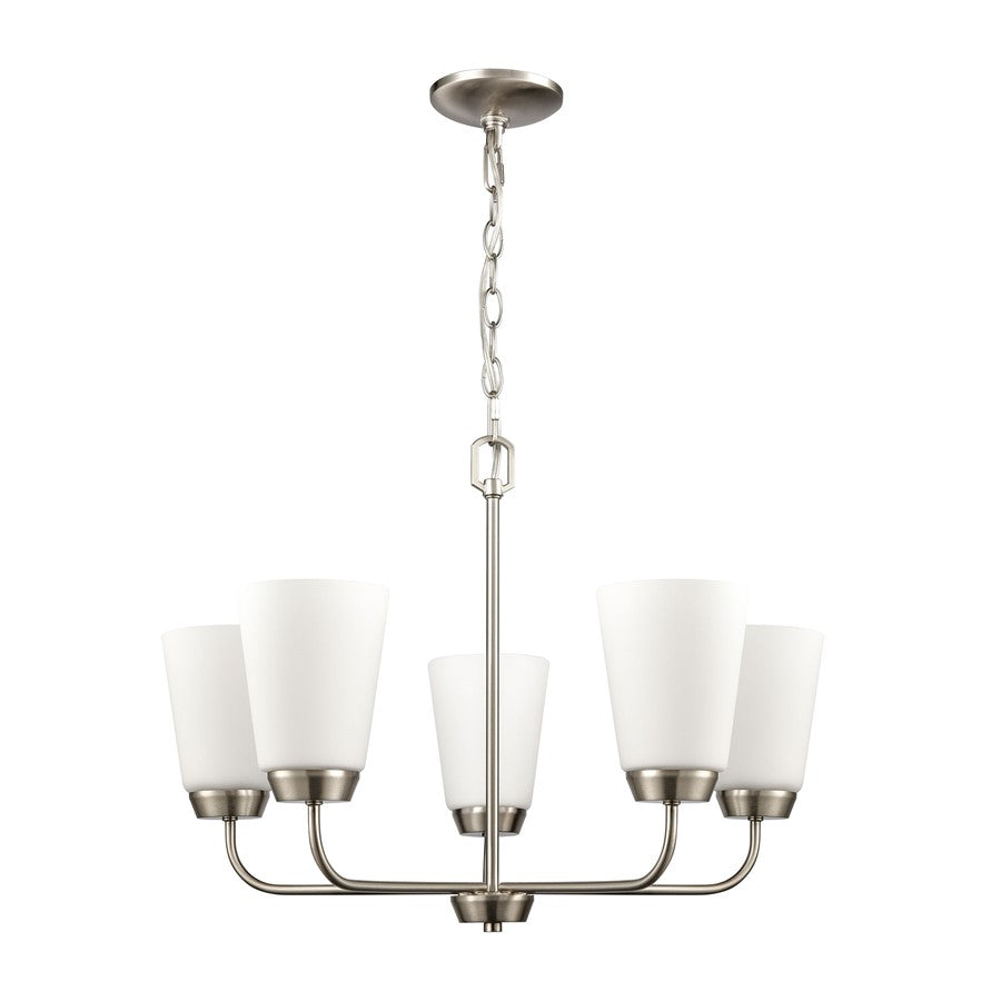 Atlas Lighting Winslow 25in 5-Light Chandelier | Traditional Brushed Nickel and White Frosted Glass | Dining Room & Kitchen Island | Model CL11402-NK