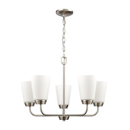 Atlas Lighting Winslow 25in 5-Light Chandelier | Traditional Brushed Nickel and White Frosted Glass | Dining Room & Kitchen Island | Model CL11402-NK